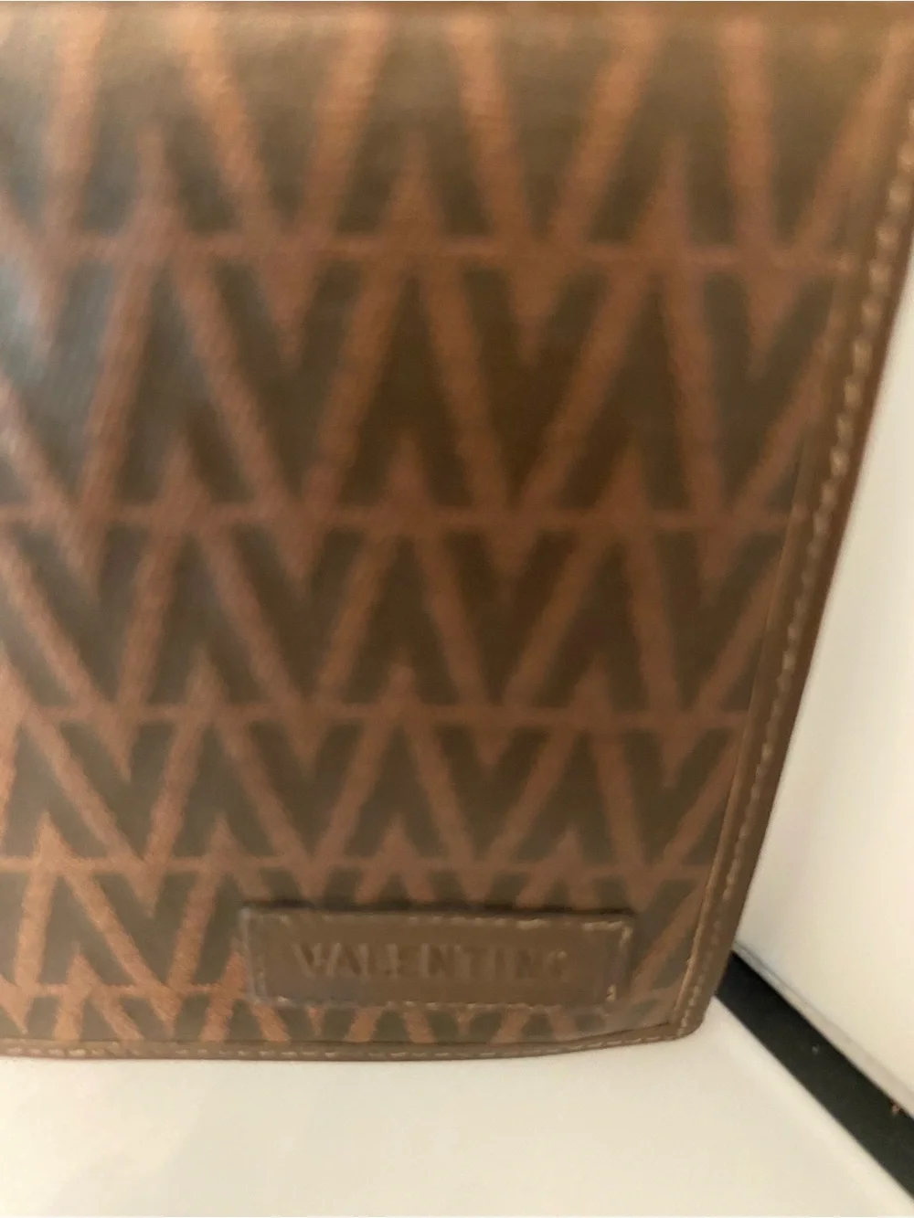 Valentino Brown Monogram V-Pattern Leather Bi-fold Wallet